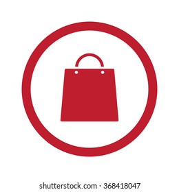 Flat red Shopping Bag icon in circle on white