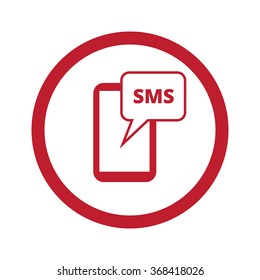Flat red Sms icon in circle on white