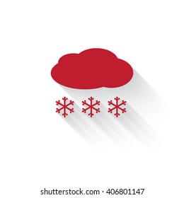 Flat red Snow web icon with long drop shadow on white