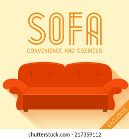 Flat red sofa background vector illustration concept