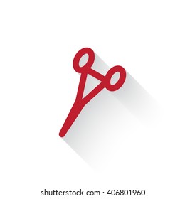Flat red Surgical Clamps web icon with long drop shadow on white