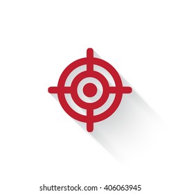 Flat red Target web icon with long drop shadow on white