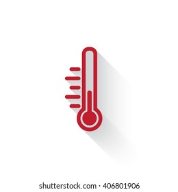 Flat red Temperature web icon with long drop shadow on white
