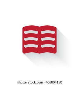 Flat red Text web icon with long drop shadow on white