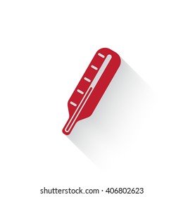 Flat red Thermometer web icon with long drop shadow on white