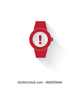 Flat red Time Alert web icon with long drop shadow on white