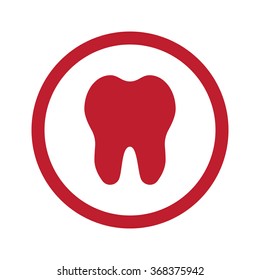 Flat red Tooth icon in circle on white