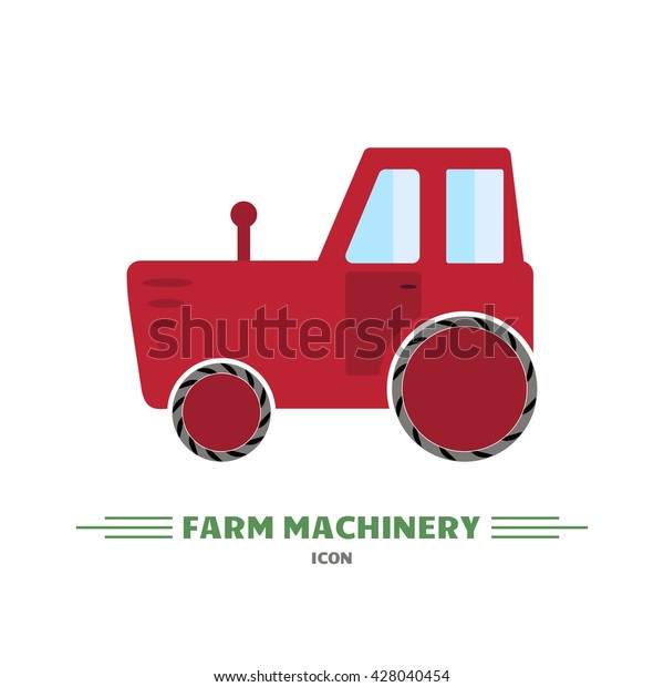 Flat red tractor on white\
background. Farm machinery icon. Tractor vector logo design\
template. Harvesting theme. Agricultural tractor, transport for\
farm