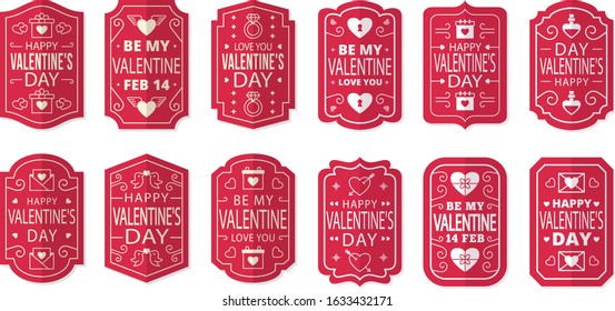 Flat red valentines day label design collection. shiny design vector template.