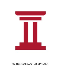 A flat red vector icon of a classical architectural column with a capital and base, isolated on a white background