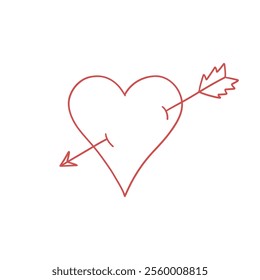 Flat red vector illustration doodle hearts with arrow hand drawn.
. Hearts pattern for Valentine's Day.