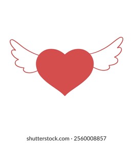 Flat red vector illustration doodle hearts with wings hand drawn. Hearts pattern for Valentine's Day.