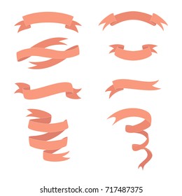Flat red web ribbons set, vector illustration. Ribbons banners isolated