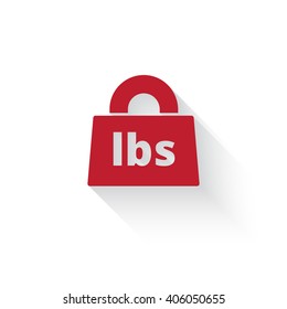 Flat red Weight Pounds web icon with long drop shadow on white