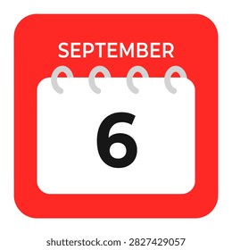 A flat red and white calendar icon showing the date September sixth.