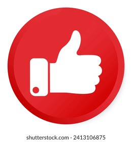 Flat Red and White Hand Up isolated icon with shadow vector illustration