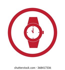 Flat red Wrist Watch icon in circle on white