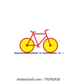 Flat red yellow bicycle icon, vector illustration