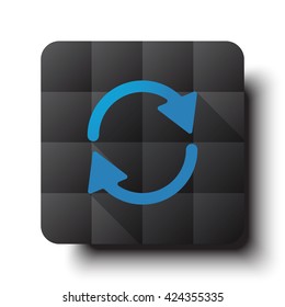 Flat Refresh icon on black app button with drop shadow