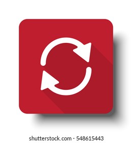 Flat Refresh web icon on red button with drop shadow