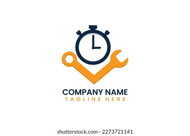 Ilustración de diseño de logotipo de tiempo de reparación plana