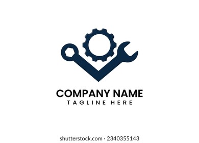 Flat repair tool gear mechanical engineering logo icon template vector design illustration