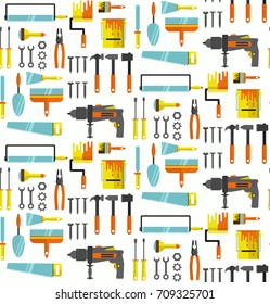 Flat repair tools equipment seamless vector pattern