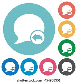 Flat Reply blog comment icon set on round color background.