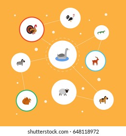 Flat Reptile, Predator, Horns And Other Vector Elements. Set Of Animals Flat Symbols Also Includes Nut, Reptilian, Squirrel Objects.