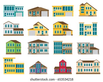 Flat Residential House set. Vector illustration.