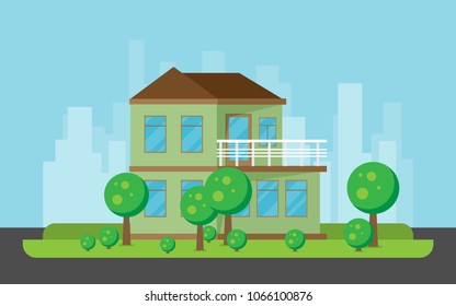 Flat Residential House. Vector illustration.