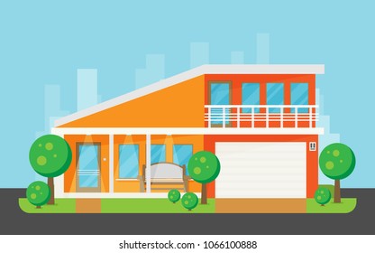 Flat Residential House. Vector illustration.