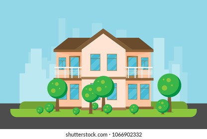 Flat Residential House. Vector illustration.