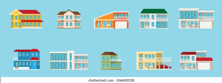 Flat Residential House. Vector illustration.