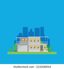 Flat Residential House. Vector illustration.