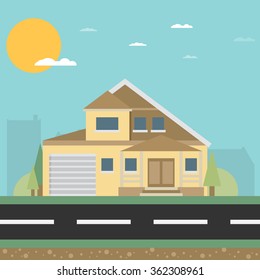 Flat Residential House. Vector illustration.