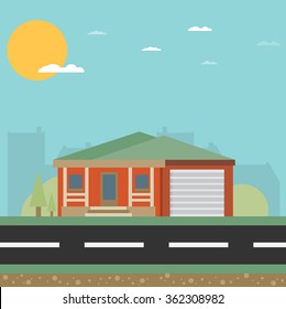 Flat Residential House. Vector illustration.