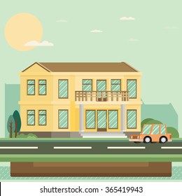 Flat Residential House. Vector illustration.