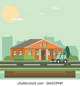 Flat Residential House. Vector illustration.