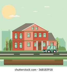 Flat Residential House. Vector illustration.