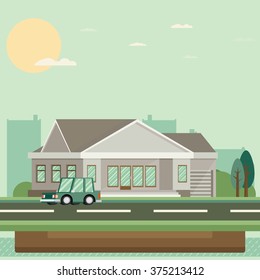 Flat Residential House. Vector illustration.