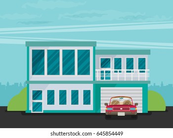 Flat Residential House. Vector illustration.