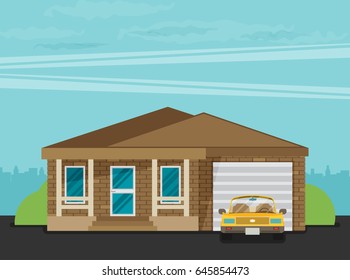 Flat Residential House. Vector illustration.