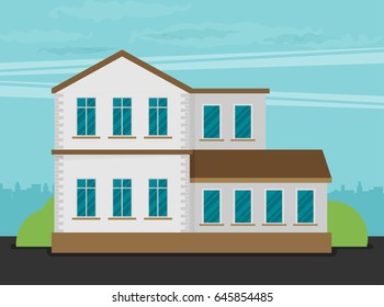 Flat Residential House. Vector illustration.