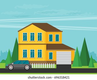 Flat Residential House. Vector illustration.