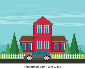 Flat Residential House. Vector illustration.