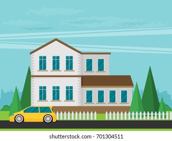 Flat Residential House. Vector illustration.