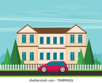 Flat Residential House. Vector illustration.