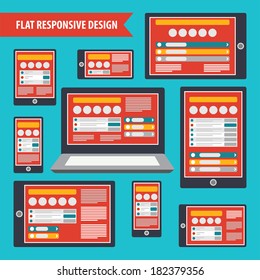 Flat Responsive Design for different devices. Vector.