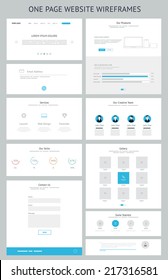 Flat Responsive One Page Website Wireframe Kit. Vector